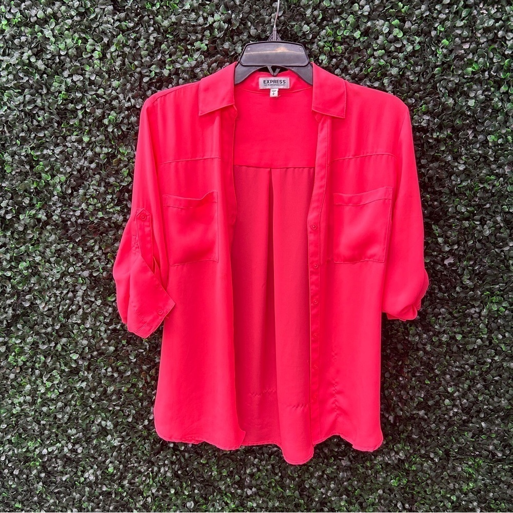 Express Neon Pink Button-Up Shirt - Women's Small!